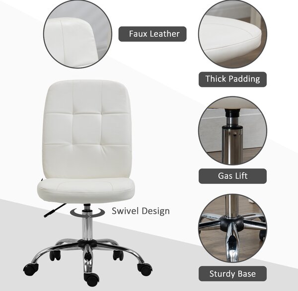 Vinsetto Home Office Chair, Faux Leather Desk Chair with Adjustable Height, Computer Desk Chair, Armless, White Aosom UK