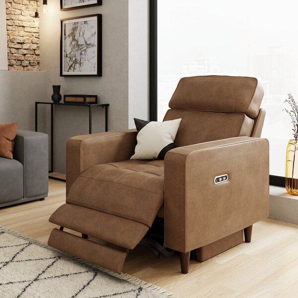 Zoe Faux Leather Power Recliner Armchair, Mocha