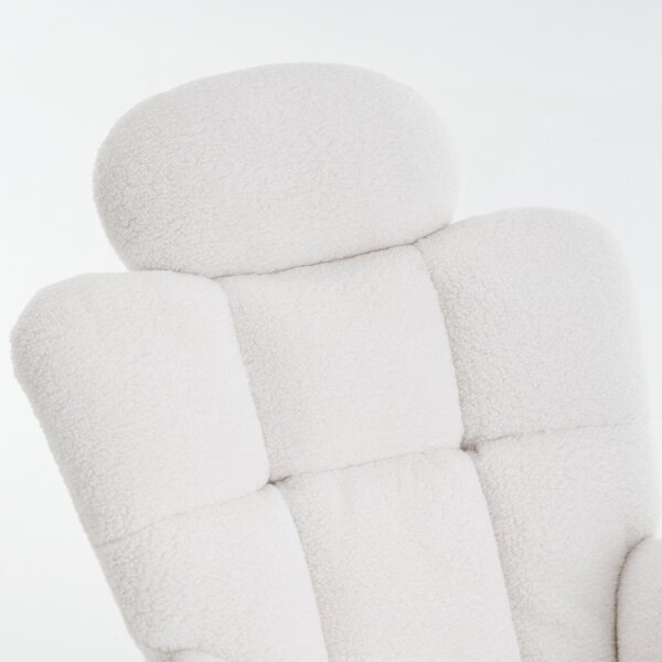 Teddy Fabric Rocking Chair with Tufted Upholstery, Padded Seat, Ergonomic Backrest, Ideal for Bedroom, Hallway, 102L x 70W x 105H cm, White Aosom.UK