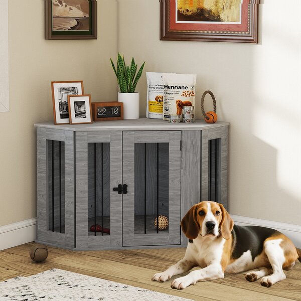 PawHut Dog Crate with Cushion, Conner Dog Crate Furniture, 104 x 55 x 63 cm, Grey