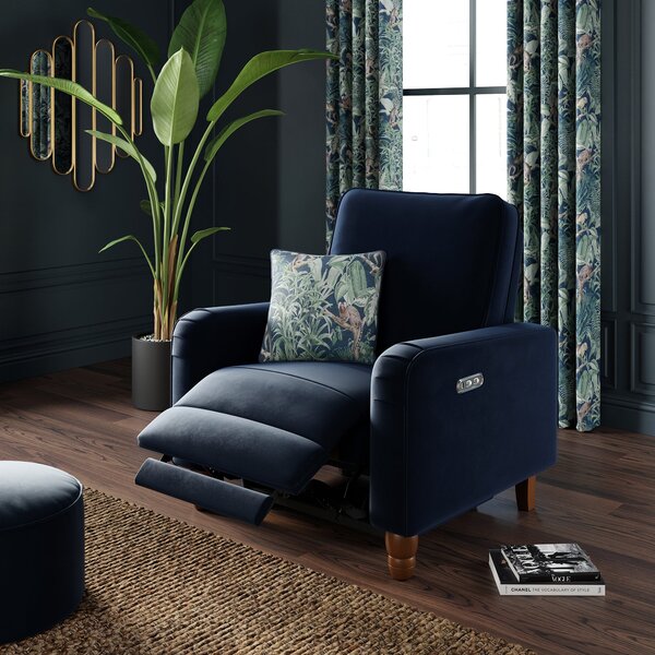 Beatrice Matte Velvet Power Recliner Armchair, Luxe Navy