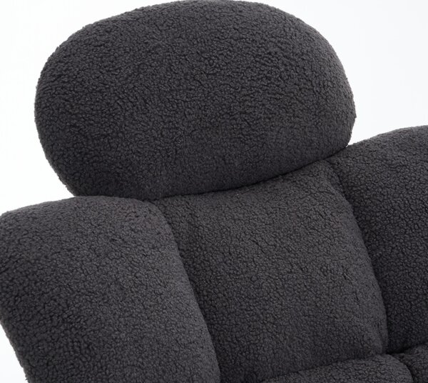 Teddy Fabric Accent Chair with Tufted Seat, Painted Metal Base, Rocking Chair with Headrest and Backrest, 102L x 70W x 105H cm, Dark Grey Aosom.UK