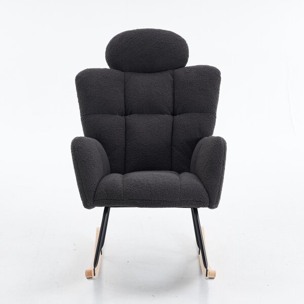 Teddy Fabric Accent Chair with Tufted Seat, Painted Metal Base, Rocking Chair with Headrest and Backrest, 102L x 70W x 105H cm, Dark Grey Aosom.UK