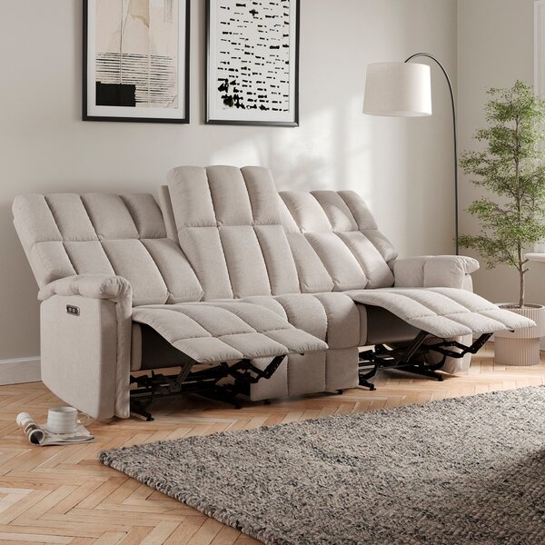 Spencer Chenille Power Recliner 3 Seater Sofa, Natural