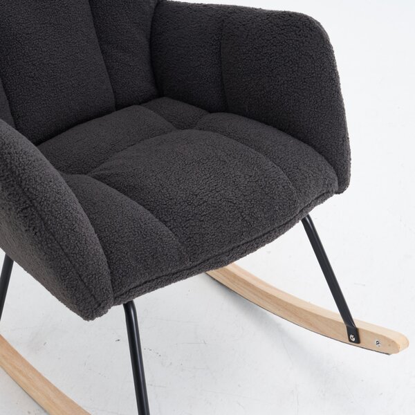 Teddy Fabric Accent Chair with Tufted Seat, Painted Metal Base, Rocking Chair with Headrest and Backrest, 102L x 70W x 105H cm, Dark Grey Aosom.UK