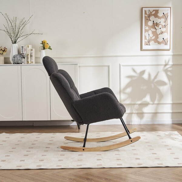 Teddy Fabric Accent Chair with Tufted Seat, Painted Metal Base, Rocking Chair with Headrest and Backrest, 102L x 70W x 105H cm, Dark Grey Aosom.UK