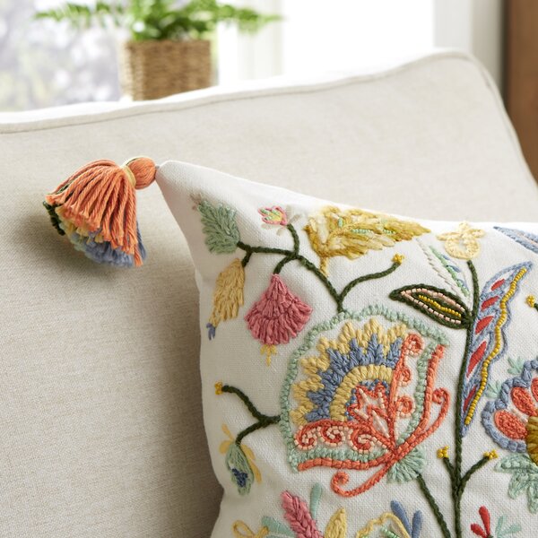 Embroidered Folktale Floral Cushion