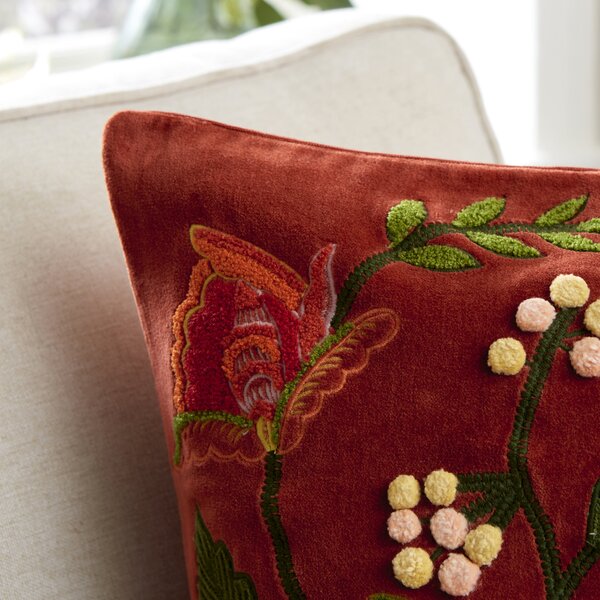 Embroidered Floral Velvet Cushion