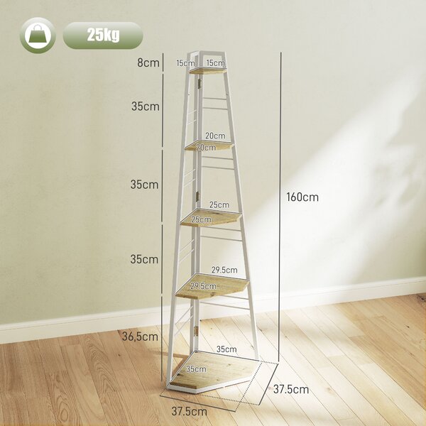 HOMCOM 5-Tier Corner Shelf - Natural Wood Finish