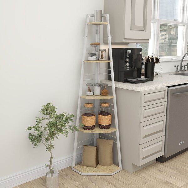 HOMCOM 5-Tier Corner Shelf - Natural Wood Finish