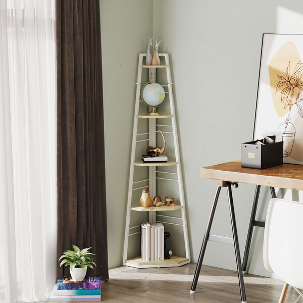 HOMCOM 5-Tier Corner Shelf - Natural Wood Finish