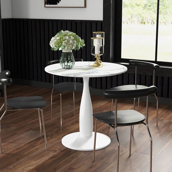 HOMCOM Small Round Dining Table, with Steel Base, Non-slip Foot Pad, Compact Size for Kitchen, Dining Room, White and Grey Aosom UK