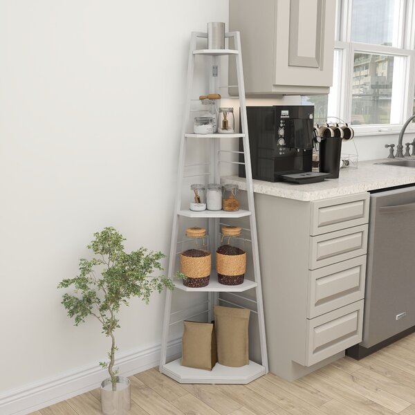HOMCOM 5-Tier Corner Shelf - White