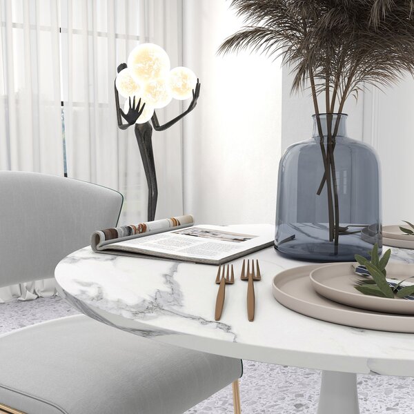 HOMCOM Small Round Dining Table, with Steel Base, Non-slip Foot Pad, Compact Size for Kitchen, Dining Room, White and Grey Aosom UK