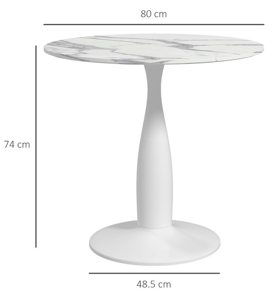HOMCOM Small Round Dining Table, with Steel Base, Non-slip Foot Pad, Compact Size for Kitchen, Dining Room, White and Grey Aosom UK