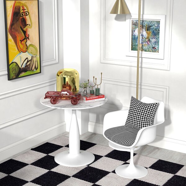HOMCOM Small Round Dining Table, with Steel Base, Non-slip Foot Pad, Compact Size for Kitchen, Dining Room, White and Grey Aosom UK