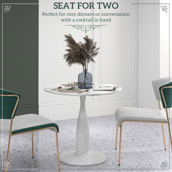 HOMCOM Small Round Dining Table, with Steel Base, Non-slip Foot Pad, Compact Size for Kitchen, Dining Room, White and Grey Aosom UK