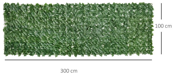 Outsunny Artificial Hedge Screen, Leaf Design Privacy Fence Panel for Garden, Outdoor, Indoor & Decor, 3M x 1M, Deep Green Aosom UK