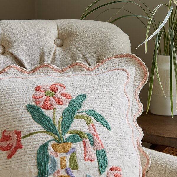 Floral Vase Embroidered Cushion, 43x43