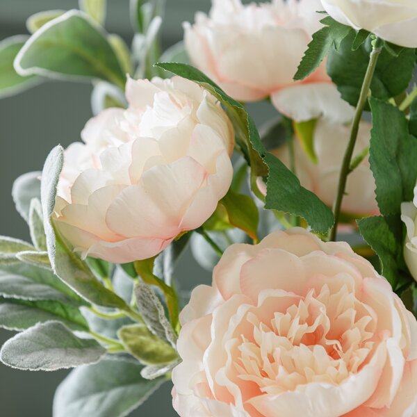 Artificial Peony and Rose Bouquet in Cream Ceramic Vase