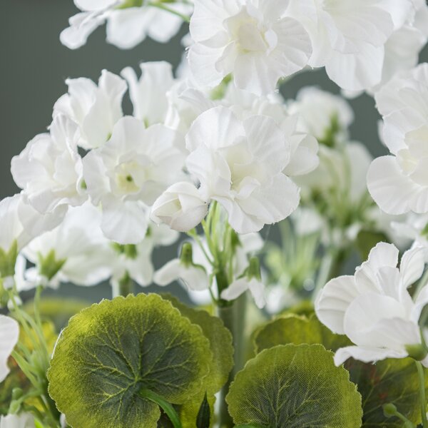 Artificial White Geranium in White Ceramic Plant Pot