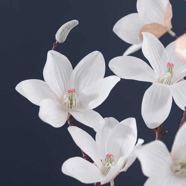 Artificial Magnolia Bouquet in Ribbed Glass Vase