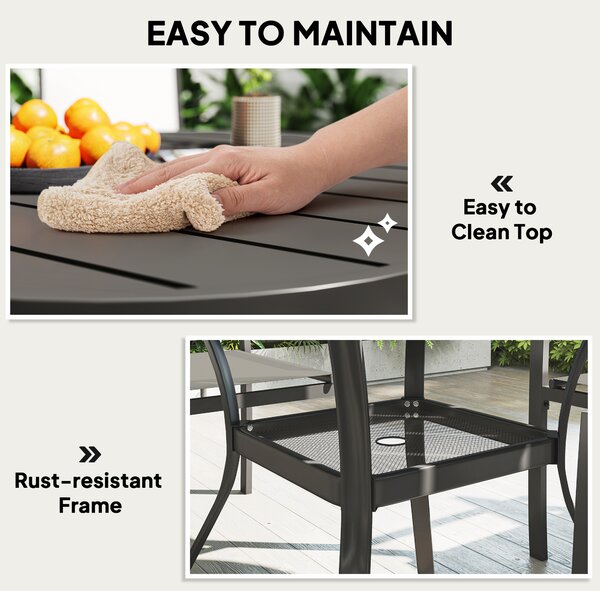 Outsunny 5 Piece Garden Furniture Set, Garden Dining Set with Round Table and 4 Stackable Chairs, Steel Frame, for Outdoor, Patio, Terraces, Dark Grey