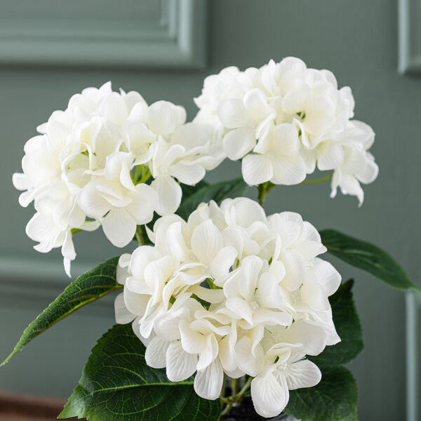 Artificial White Hydrangea in Grey Cement Plant Pot