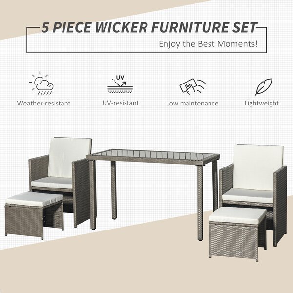 Outsunny Waterproof Rattan 4-Seater Garden Sofa Set with Dining Table Chair Footrest, Cushioned, Space-saving, Grey Aosom UK