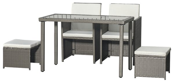 Outsunny Waterproof Rattan 4-Seater Garden Sofa Set with Dining Table Chair Footrest, Cushioned, Space-saving, Grey Aosom UK
