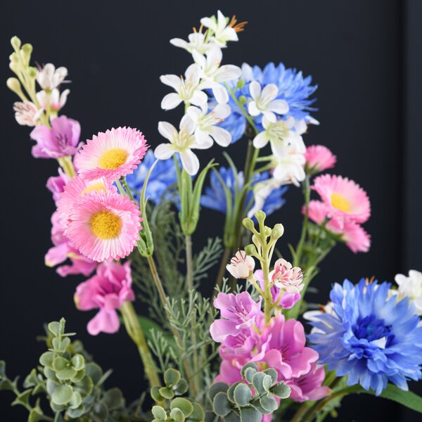 Artificial Multicoloured Wildflower Bouquet in Glass Vase