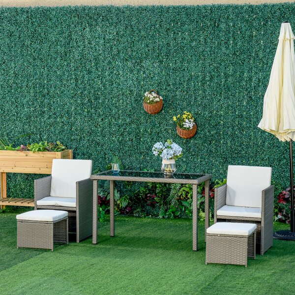 Outsunny Waterproof Rattan 4-Seater Garden Sofa Set with Dining Table Chair Footrest, Cushioned, Space-saving, Grey Aosom UK