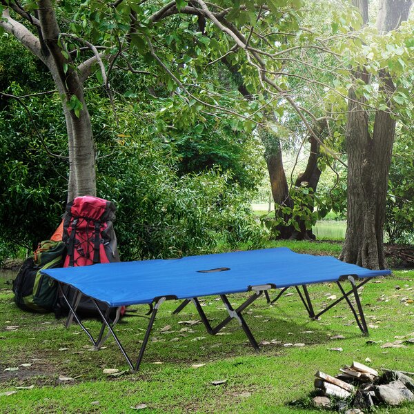 Outsunny Folding Double Camping Cot, Lightweight Outdoor Patio Sunbed with Carry Bag, Blue