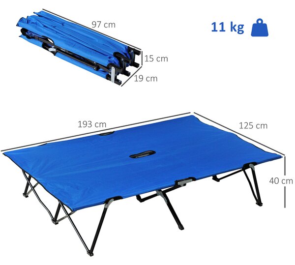 Outsunny Folding Double Camping Cot, Lightweight Outdoor Patio Sunbed with Carry Bag, Blue