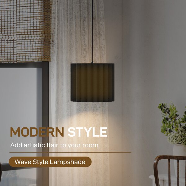 HOMCOM Linen Pendant Light, Modern Wave Ceiling Light Shade, E27 Lampshade for Living Room, Bedroom, Kitchen, Hallway, Black