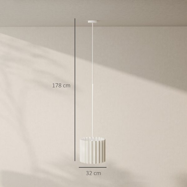 HOMCOM Linen Pendant Light, Modern Wave Ceiling Light Shade, E27 Lampshade for Living Room, Bedroom, Kitchen, Hallway, White