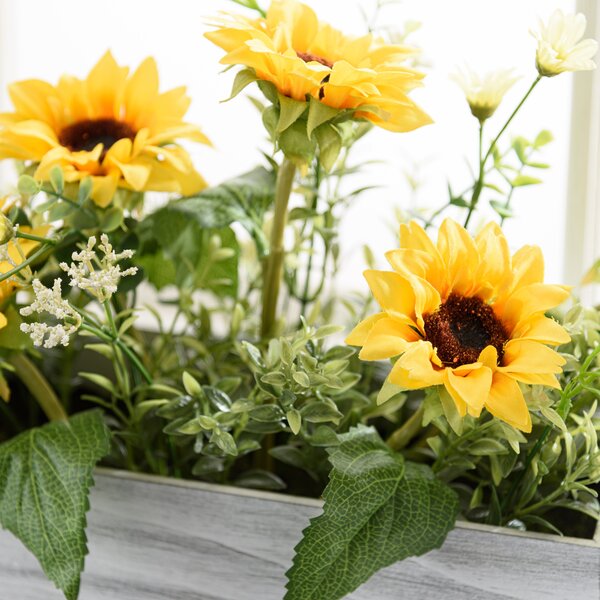 Artificial Sunflower Bouquet in Wooden Plant Pot