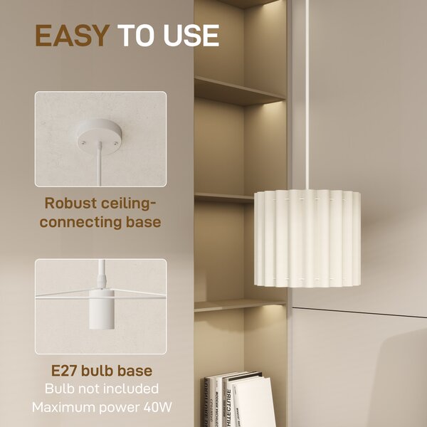 HOMCOM Linen Pendant Light, Modern Wave Ceiling Light Shade, E27 Lampshade for Living Room, Bedroom, Kitchen, Hallway, White