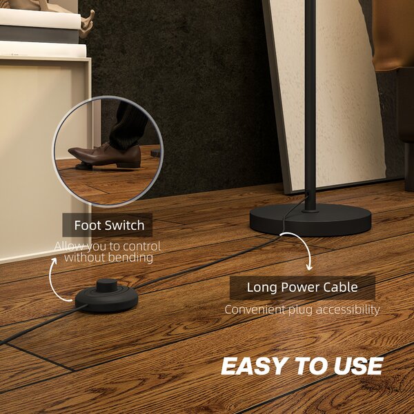 HOMCOM Floor Lamp for Living Room, Modern Standing Lamp with Linen Shade & Foot Switch, Minimalist Tall Pole Lampshade for Bedroom, Office, White