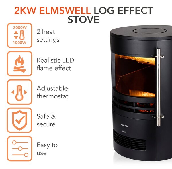 2000W Elmswell Round Contemporary Flame Effect Stove