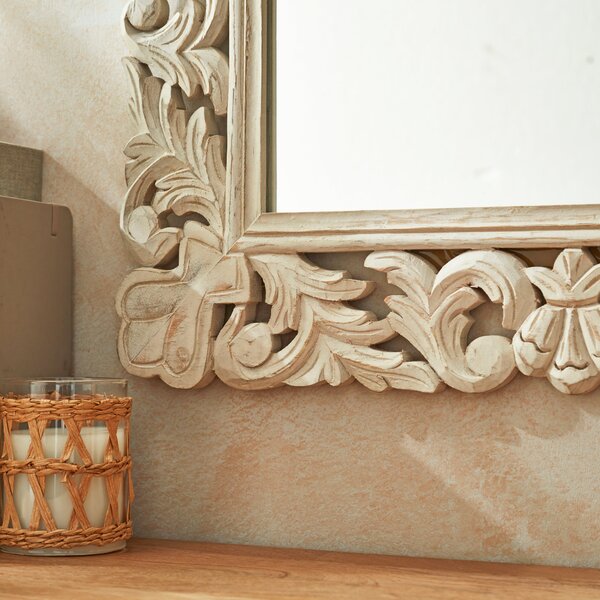 Carved Wood Rectangle Overmantel Wall Mirror