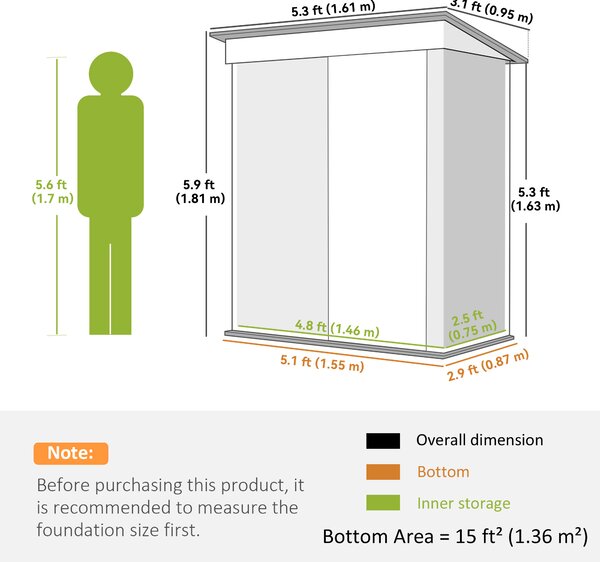 Outsunny Small Metal Storage Sheds, Lean-to Shed for Motor Bike, with Adjustable Shelf, Lock and Gloves, 5x6, Outdoor, Dark Grey Aosom UK