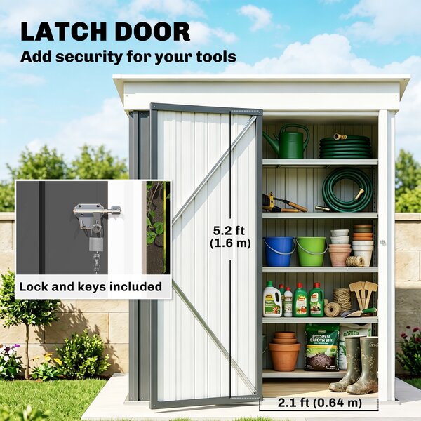 Outsunny Small Metal Storage Sheds, Lean-to Shed for Motor Bike, with Adjustable Shelf, Lock and Gloves, 5x6, Outdoor, Dark Grey Aosom UK