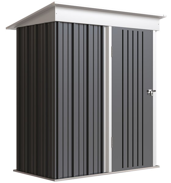 Outsunny Small Metal Storage Sheds, Lean-to Shed for Motor Bike, with Adjustable Shelf, Lock and Gloves, 5x6, Outdoor, Dark Grey Aosom UK