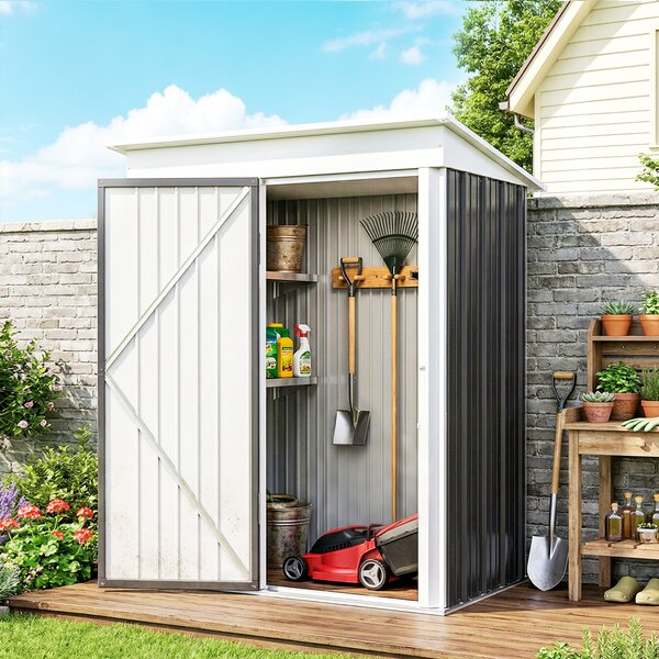 Outsunny Small Metal Storage Sheds, Lean-to Shed for Motor Bike, with Adjustable Shelf, Lock and Gloves, 5x6, Outdoor, Dark Grey Aosom UK