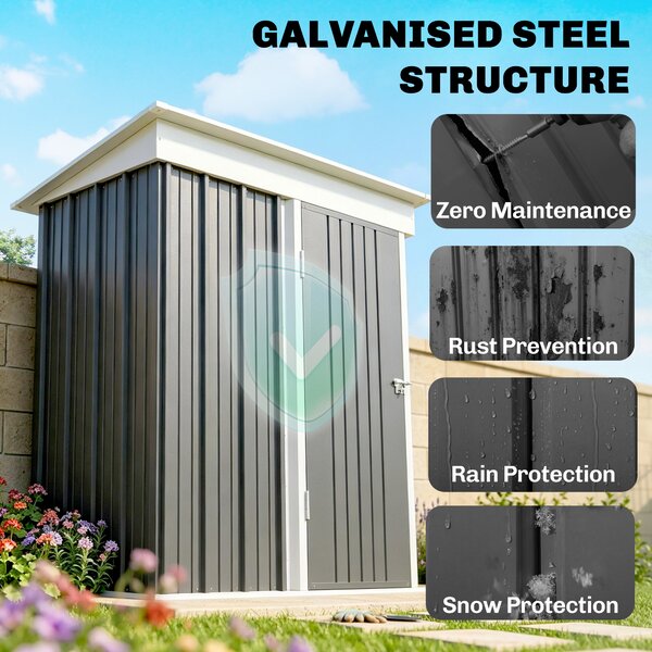 Outsunny Small Metal Storage Sheds, Lean-to Shed for Motor Bike, with Adjustable Shelf, Lock and Gloves, 5x6, Outdoor, Dark Grey Aosom UK