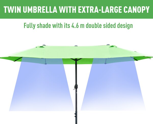 Outsunny Waterproof Double-Sided Parasol: 4.6m Weather-Resistant Canopy with Cross Base, Green Aosom UK
