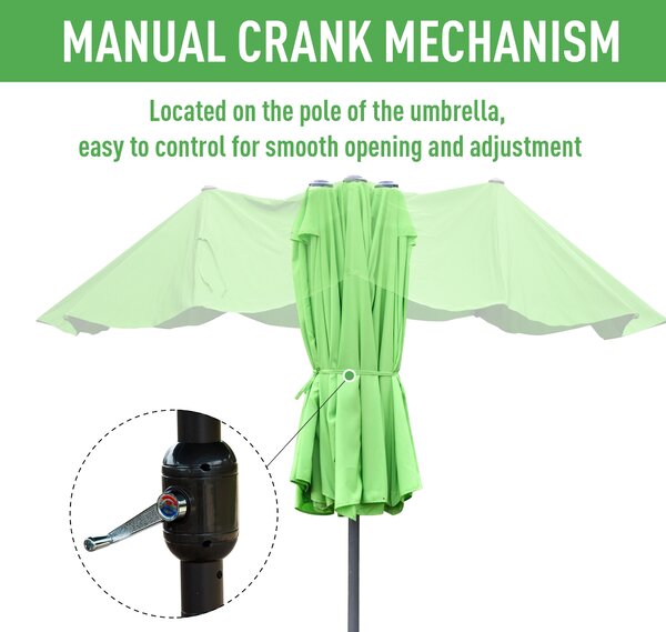 Outsunny Waterproof Double-Sided Parasol: 4.6m Weather-Resistant Canopy with Cross Base, Green Aosom UK