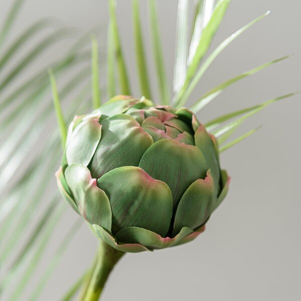 Artificial Protea and Palm Leaf Bouquet in Glass Vase