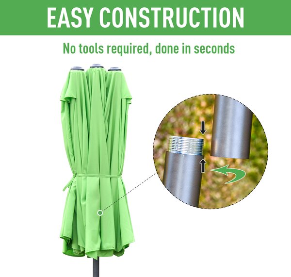 Outsunny Waterproof Double-Sided Parasol: 4.6m Weather-Resistant Canopy with Cross Base, Green Aosom UK